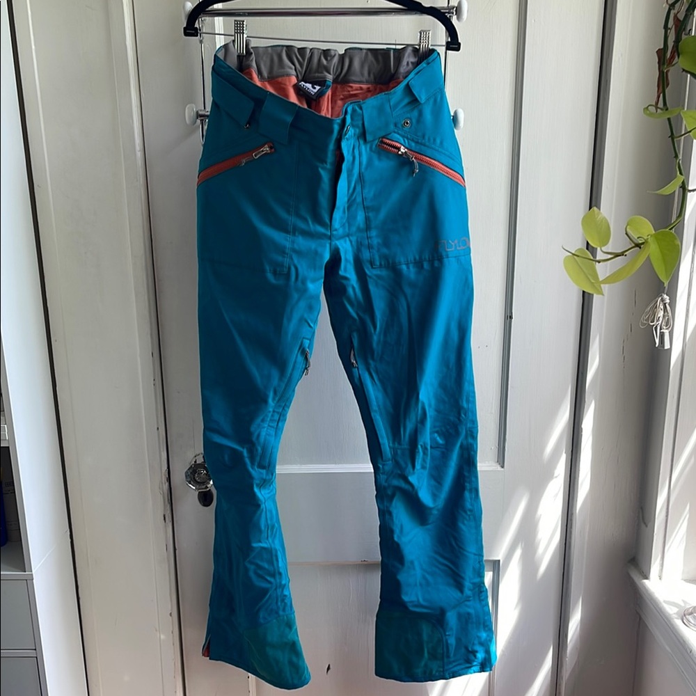Flylow Teal Ski Pants with Orange Logo